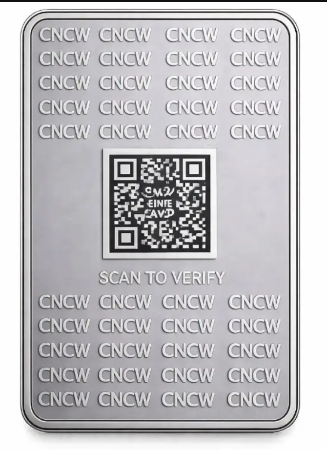 CNCW Fine Silver QR verification backside packaging